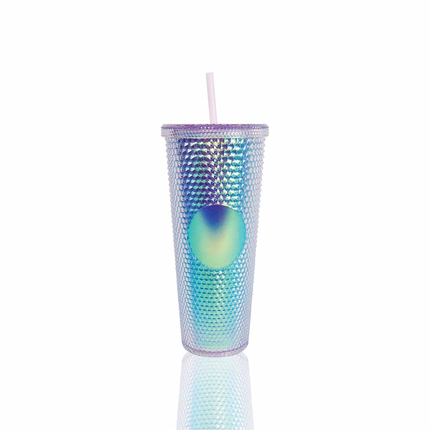 Nieten Becher mit Deckel und Strohhalm  / 710 ml.