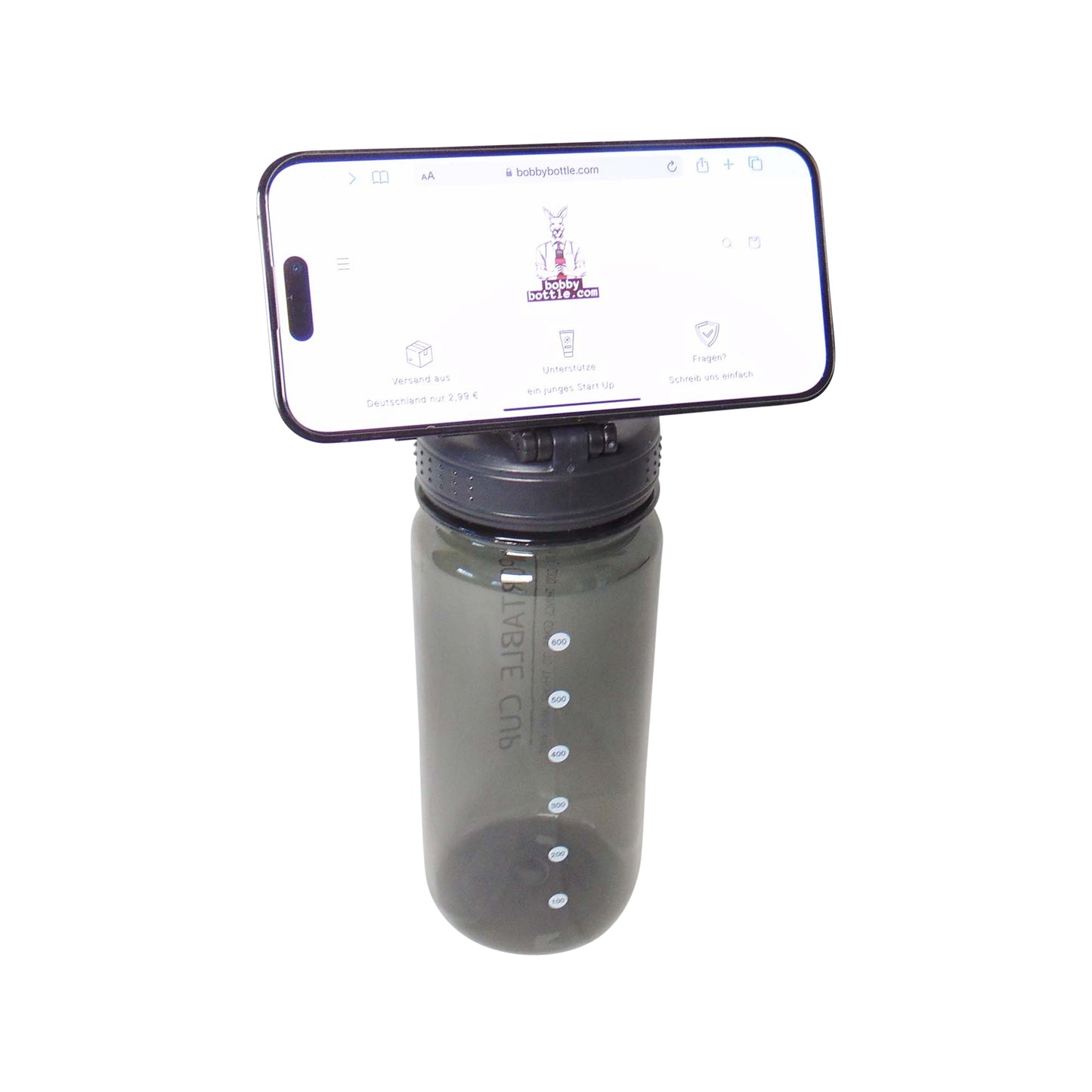 Trinkflasche mit Handyhalterung / 600 ml.